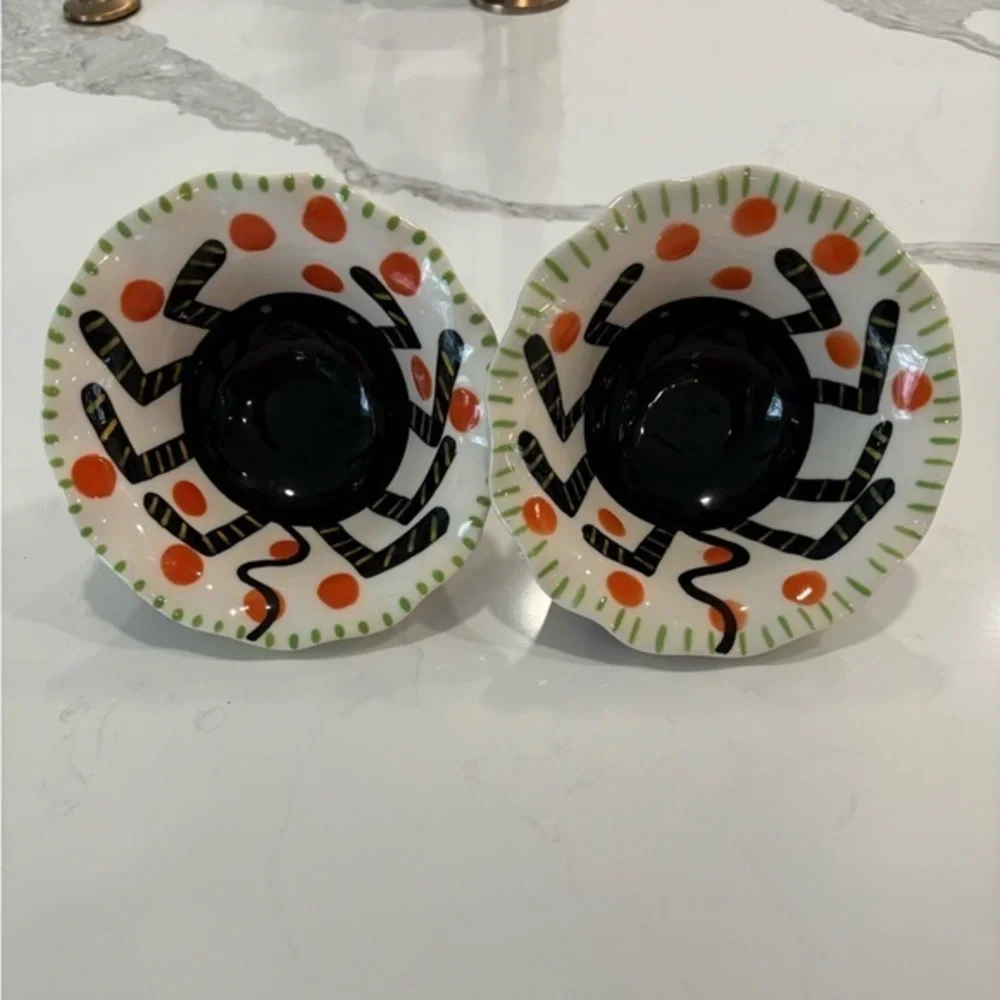 Set of 2 adorable Halloween spider candy dishes